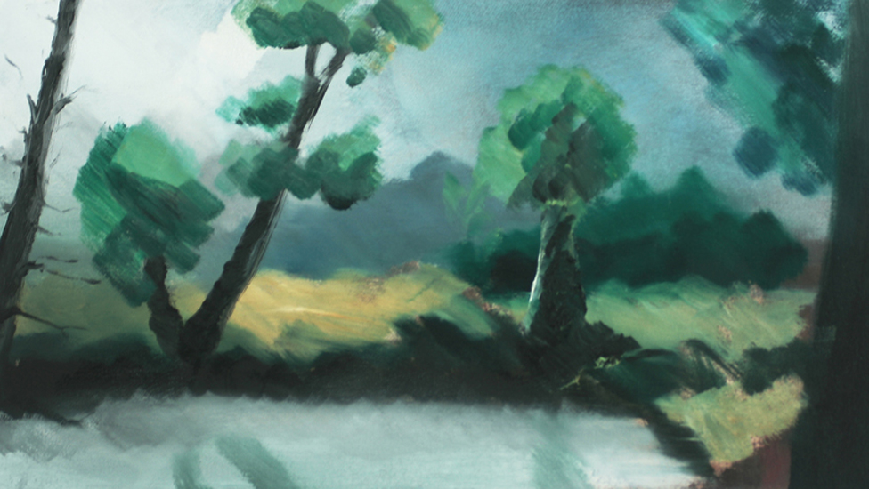 Die Partie am See (2010) Öl auf Leinwand, 80x40cm, in Privatbesitz Wien. Die Partie am See (2010) Öl auf Leinwand, 80x40cm, in Privatbesitz Wien.